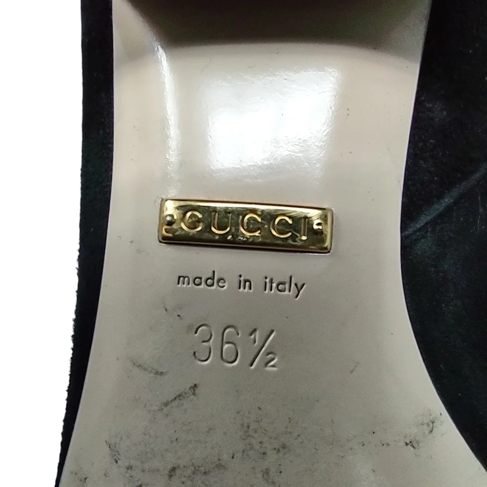 Gucci Size Marmont GG Fringe riding black suede tall boots logo size 36.5